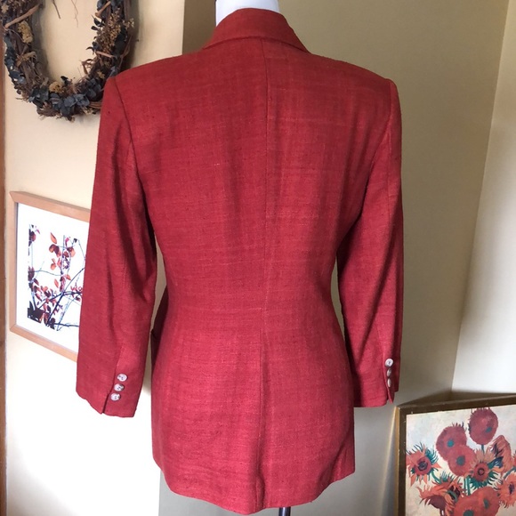 Vtg 90s Y2K ANN TAYLOR Size 6 Longline Blazer 100% Nubby Silk Pumpkin Spice FALL - Picture 6 of 16